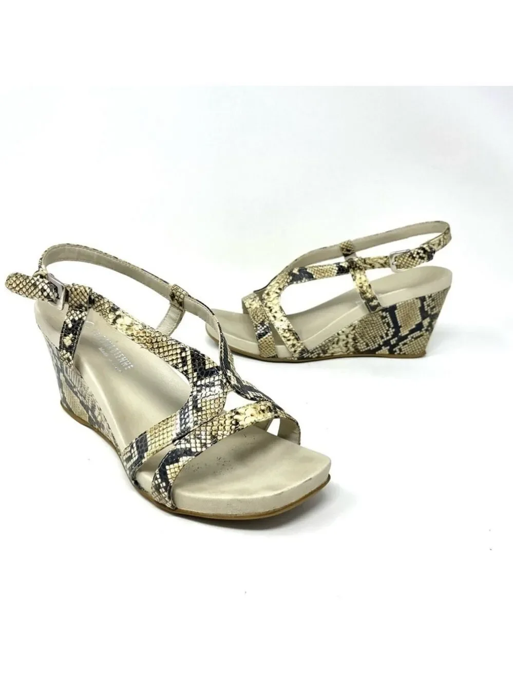 La Canadienne Cream Snake Print Wedge Sandals Size 39
